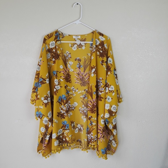 Umgee Honey Floral Pom Pom Open Front Kimono